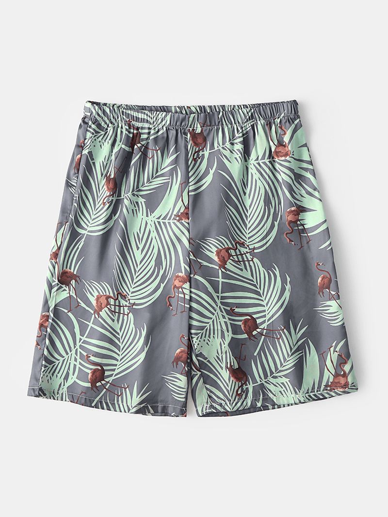 Herre Tropical Leaves & Flamingo Med Tryk Home Tynde Casual Pyjamasshorts