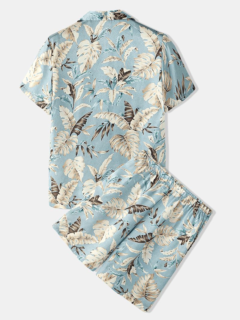 Herre Tropical Leaves Med Tryk Pyjamas Sæt To Stykker Home Casual Nattøj