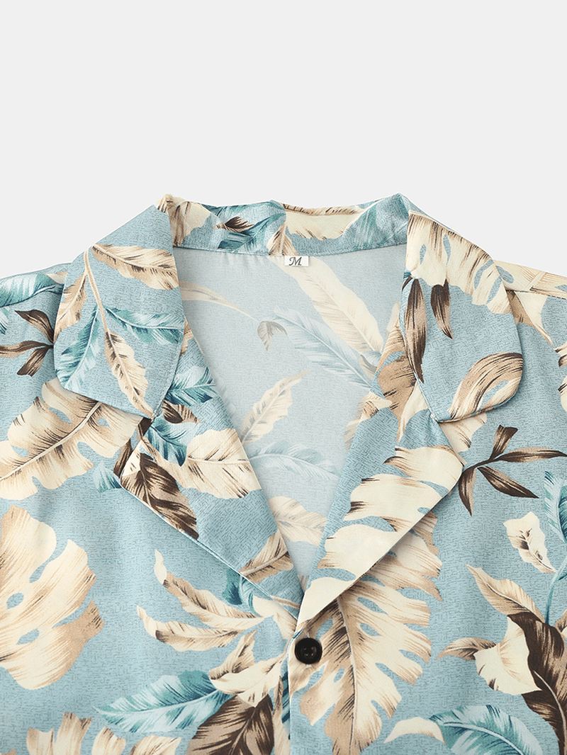 Herre Tropical Leaves Med Tryk Pyjamas Sæt To Stykker Home Casual Nattøj