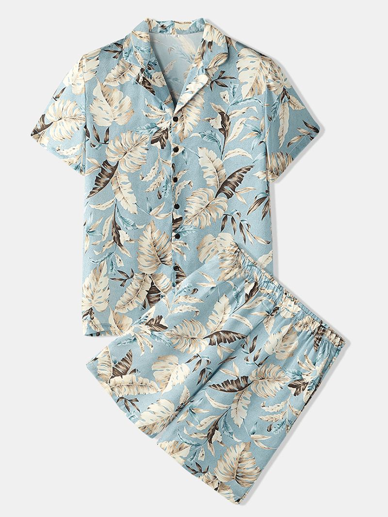 Herre Tropical Leaves Med Tryk Pyjamas Sæt To Stykker Home Casual Nattøj