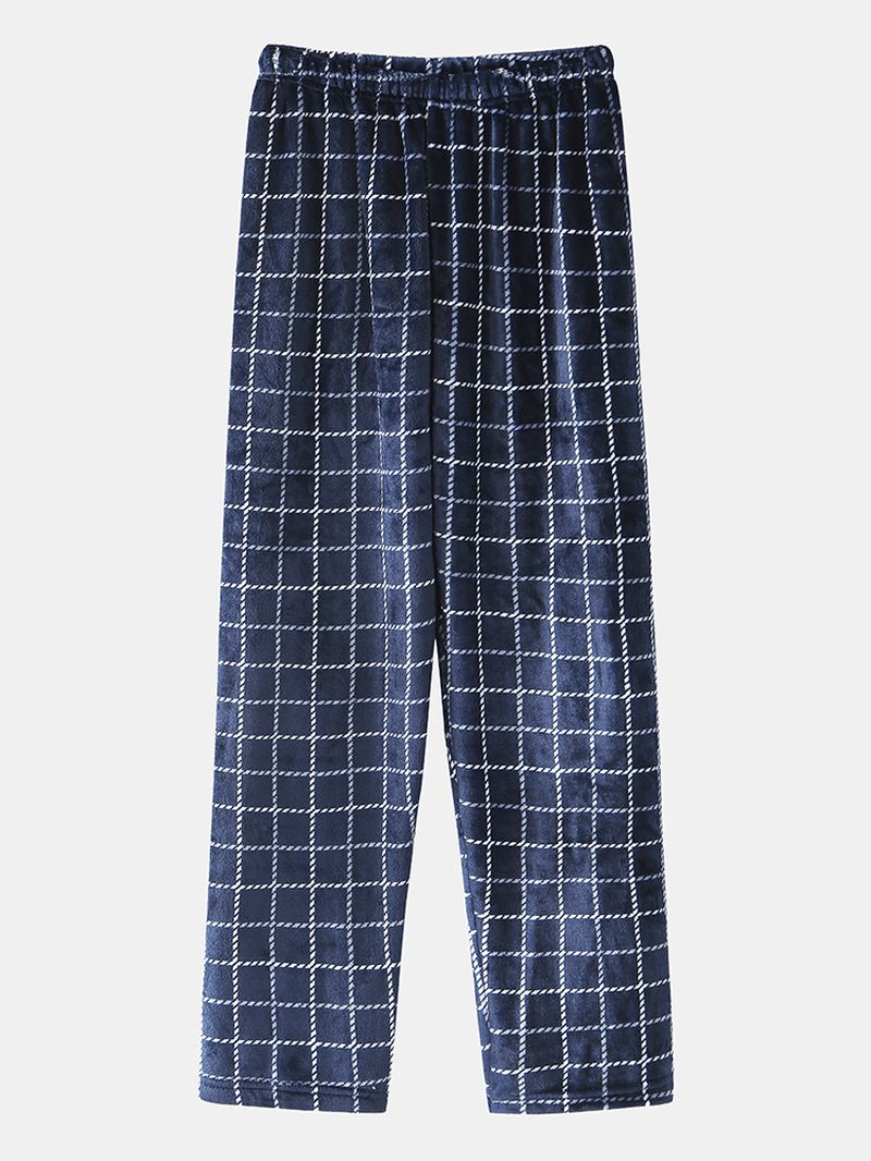 Herre Vinter Flanell Plaid Rund Hals Toppe Løse Bukser Tykke Home Lounge Pyjamas Sæt