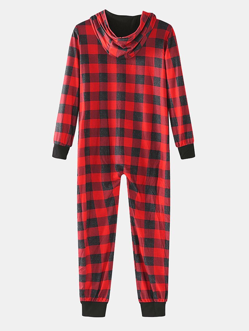 Klassisk Plaidprint For Mænd Med Langærmet Lynlås Hættedragt Til Hjemmets Pyjamas