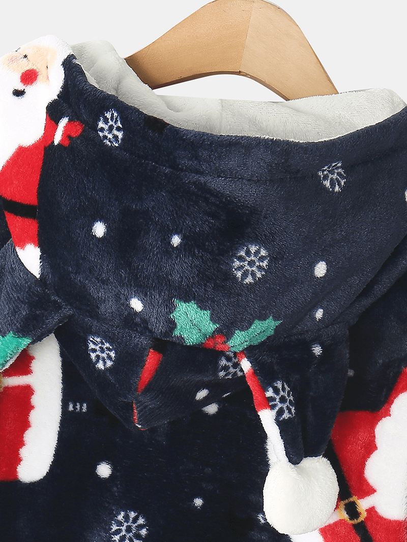 Kvinder Christmas Santa Claus Med Tryk Flannel Ear Design Hooded Onesies Langærmet Pyjamas