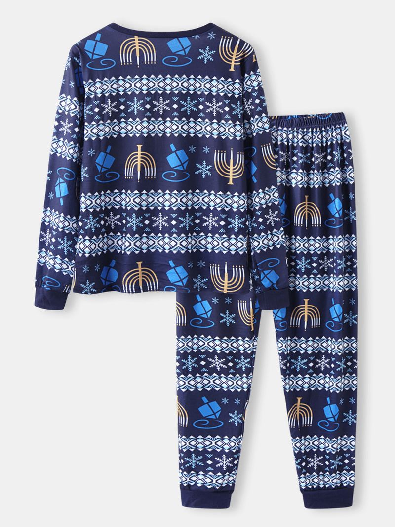 Kvinder Christmas Style Med Tryk V-hals Langærmet Pullover Løse Bukser To Stykke Pyjamas Sæt