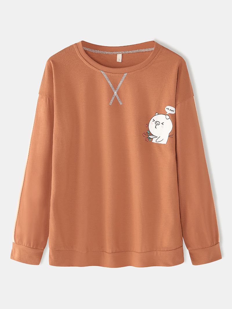 Kvinder Cute Pig Langærmet Sweatshirt Løse Joggingbukser Home Lounge Pyjamassæt