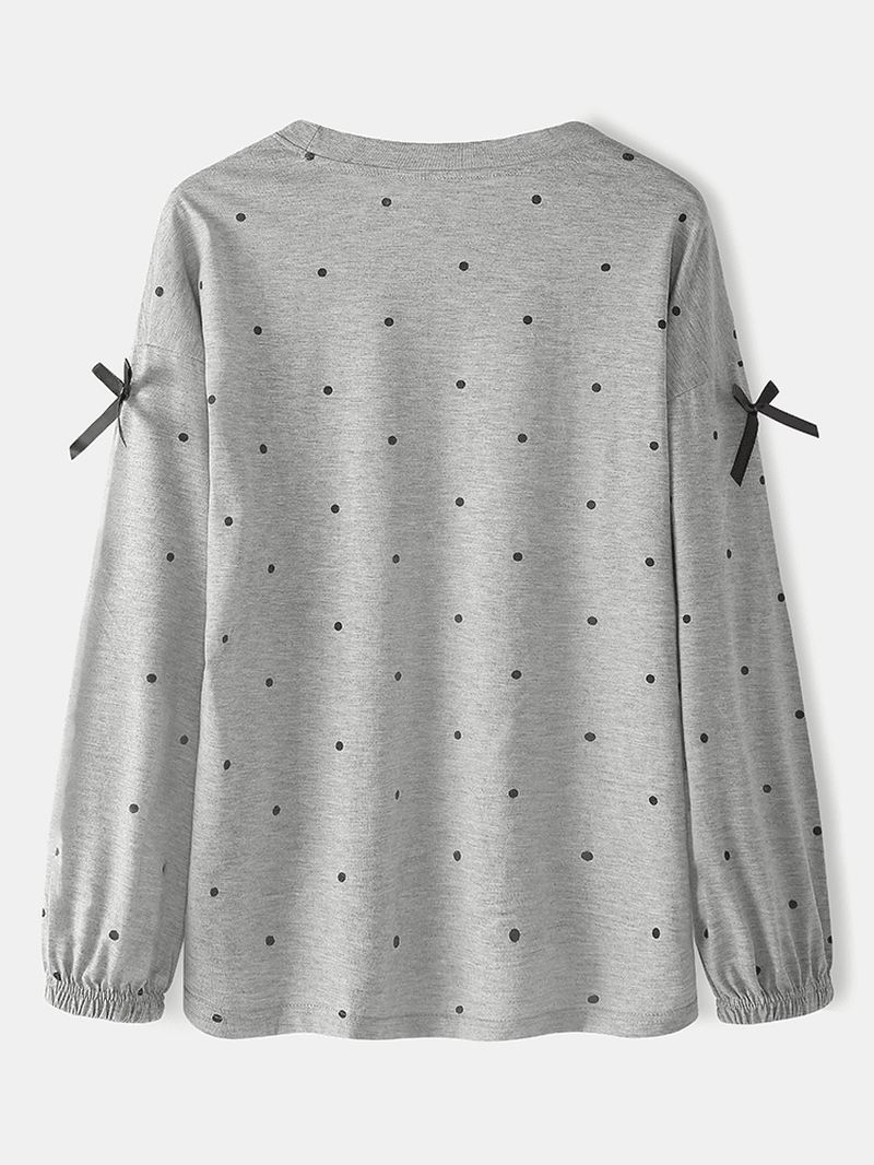 Kvinder Dukke Bjørnemønster Polka Dot Med Tryk Langærmede Sweatshirts Elastiske Taljebukser Hjemmepyjamassæt