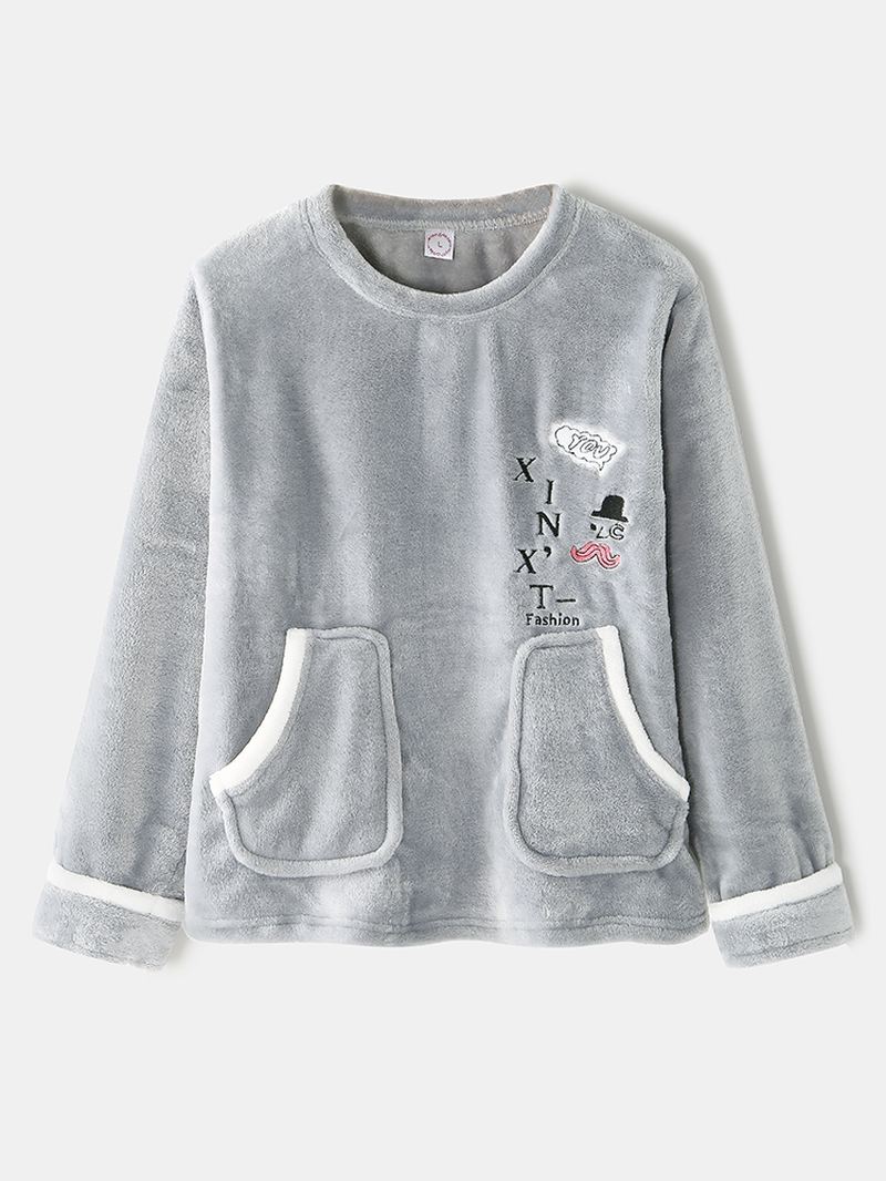 Kvinder Flanell Letter Grafik Broderi Sweatshirts Elastiske Taljebukser Hjemmepyjamassæt