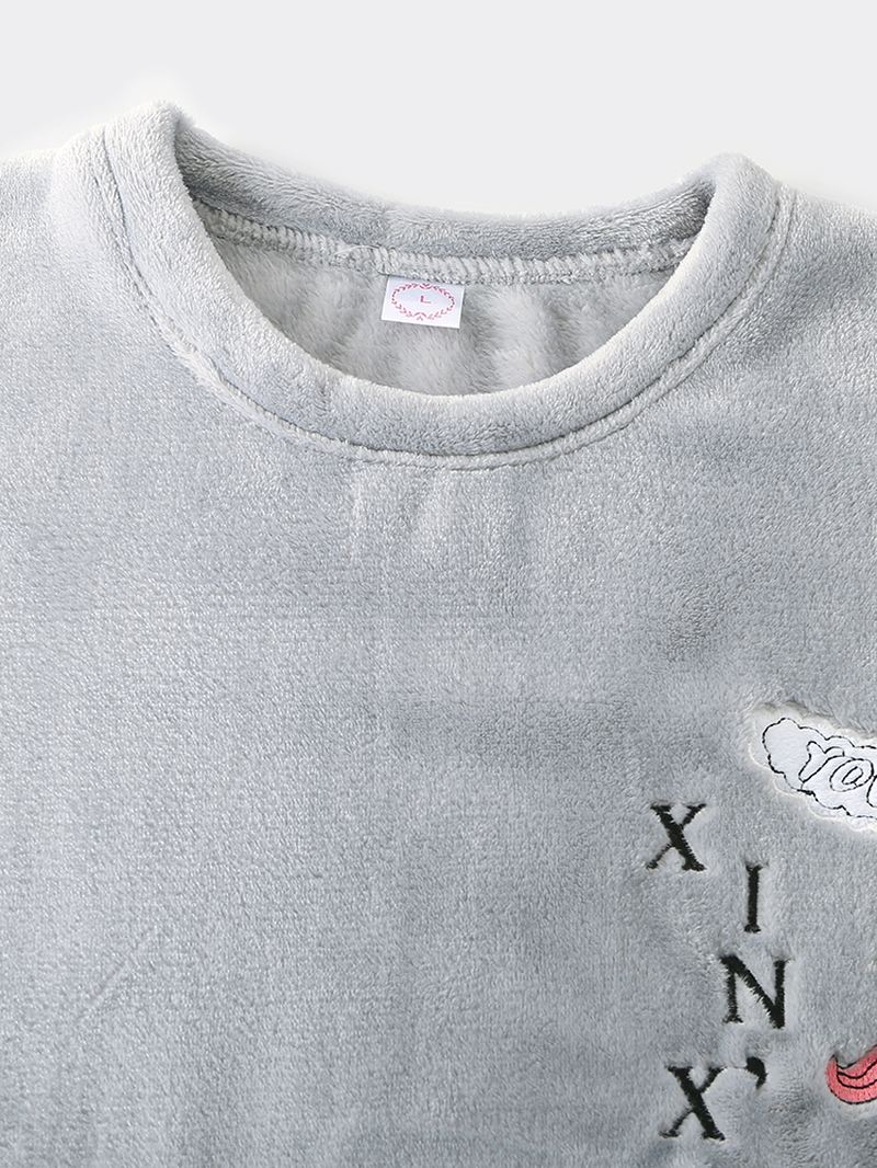 Kvinder Flanell Letter Grafik Broderi Sweatshirts Elastiske Taljebukser Hjemmepyjamassæt