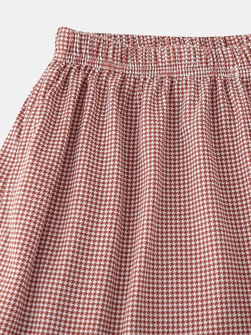 Kvinder Houndstooth Med Tryk Revere Krave Button Up Home Pyjamas Sæt