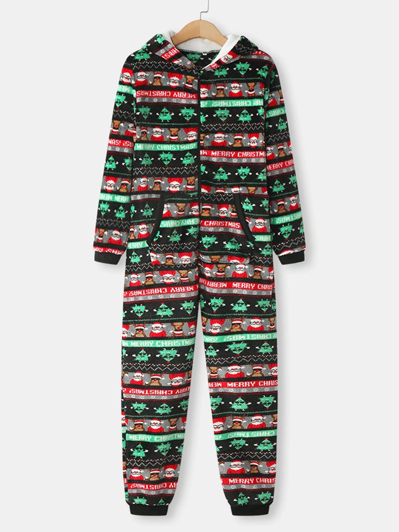 Kvinder Jul Flannel Trykt Lynlås Øre Detalje Langærmet Onesies Hættepyjamas