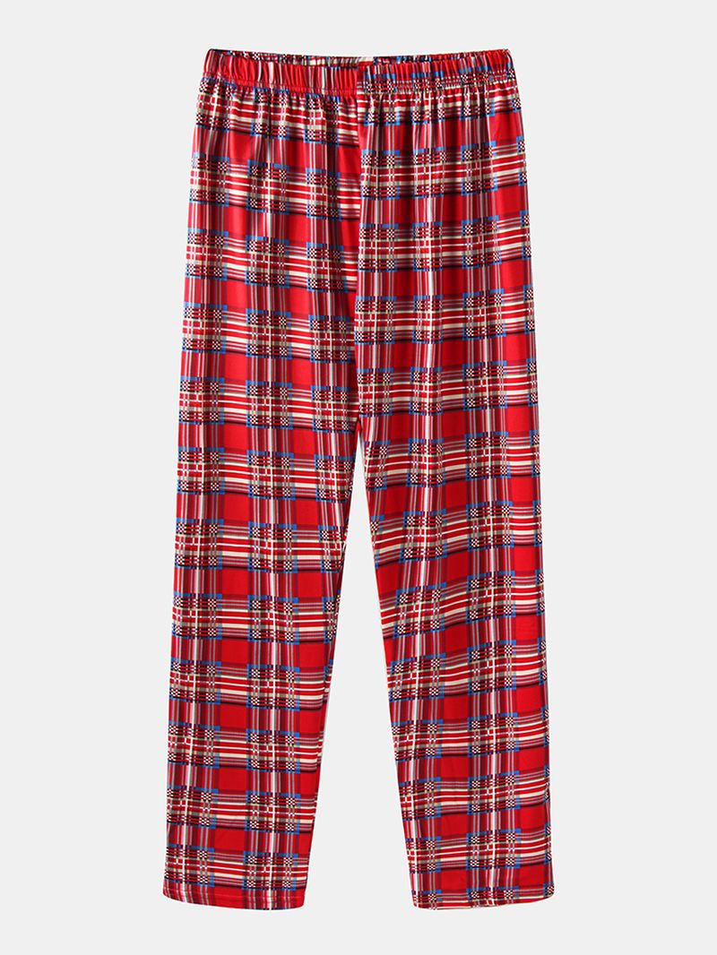 Kvinder Jul Julemand Med Tryk Pullover Plaid Elastik Talje Bukser Hjem Casual Pyjamas Sæt