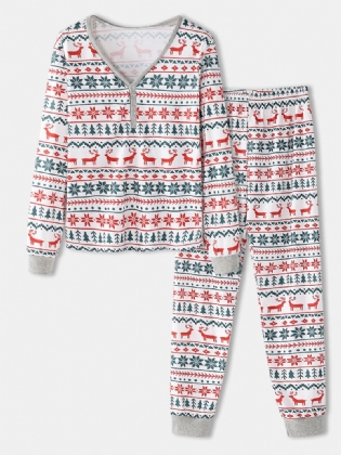 Kvinder Jul Tegneserie Geometrisk Med Tryk V-hals Pullover Elastisk Talje Jogger Bukser Hjem Pyjamas Sæt