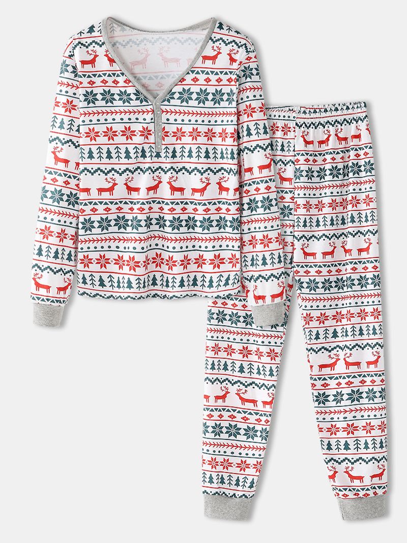 Kvinder Jul Tegneserie Geometrisk Med Tryk V-hals Pullover Elastisk Talje Jogger Bukser Hjem Pyjamas Sæt