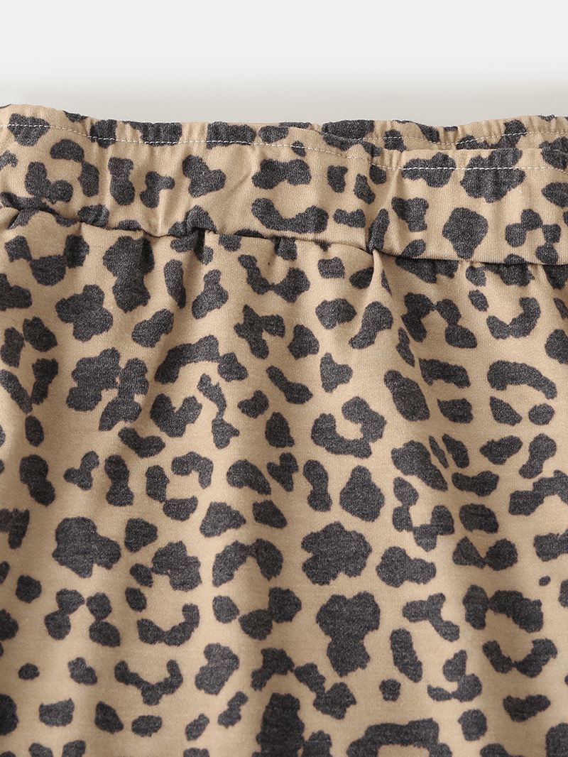 Kvinder Leopard Ærmeløse Softies Rund Hals Løs Pyjamas Sæt