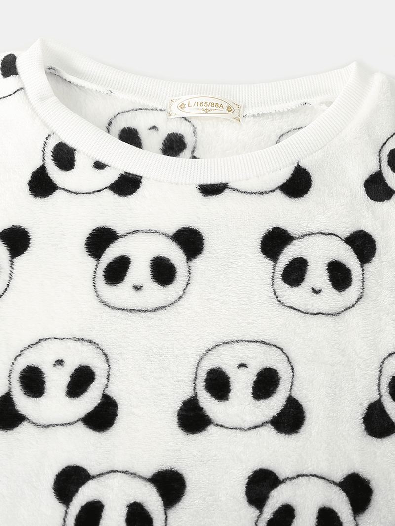 Kvinder Overalt Tegneserie Panda Langærmet Plys Varmt Hjemmepyjamassæt