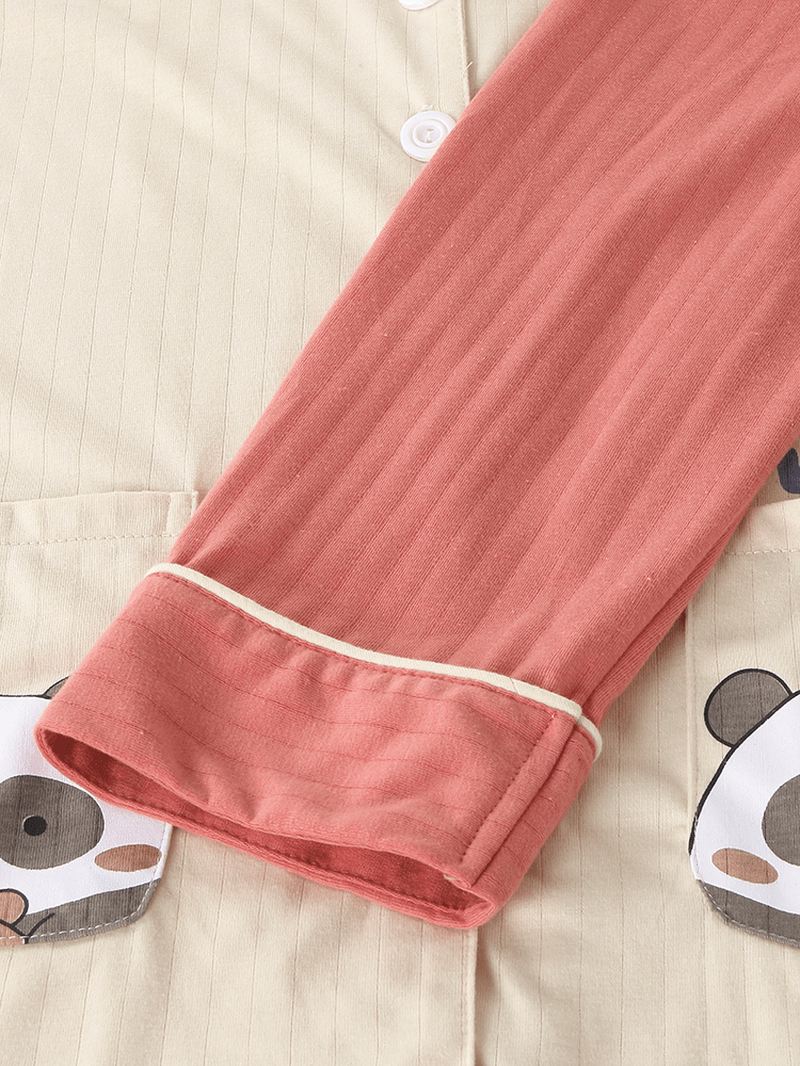 Kvinder Plus Størrelse Cute Panda Med Tryk Kontrast Raglan Sleeve Cotton Lounge Home Pyjamas Sæt