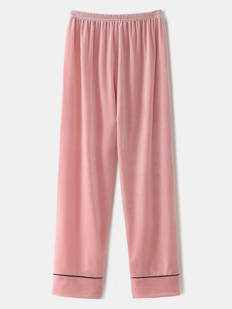 Kvinder Plus Størrelse Velvet Lapel Button Løse Lige Bukser Homewear Lounge Solid Pyjamas Sæt