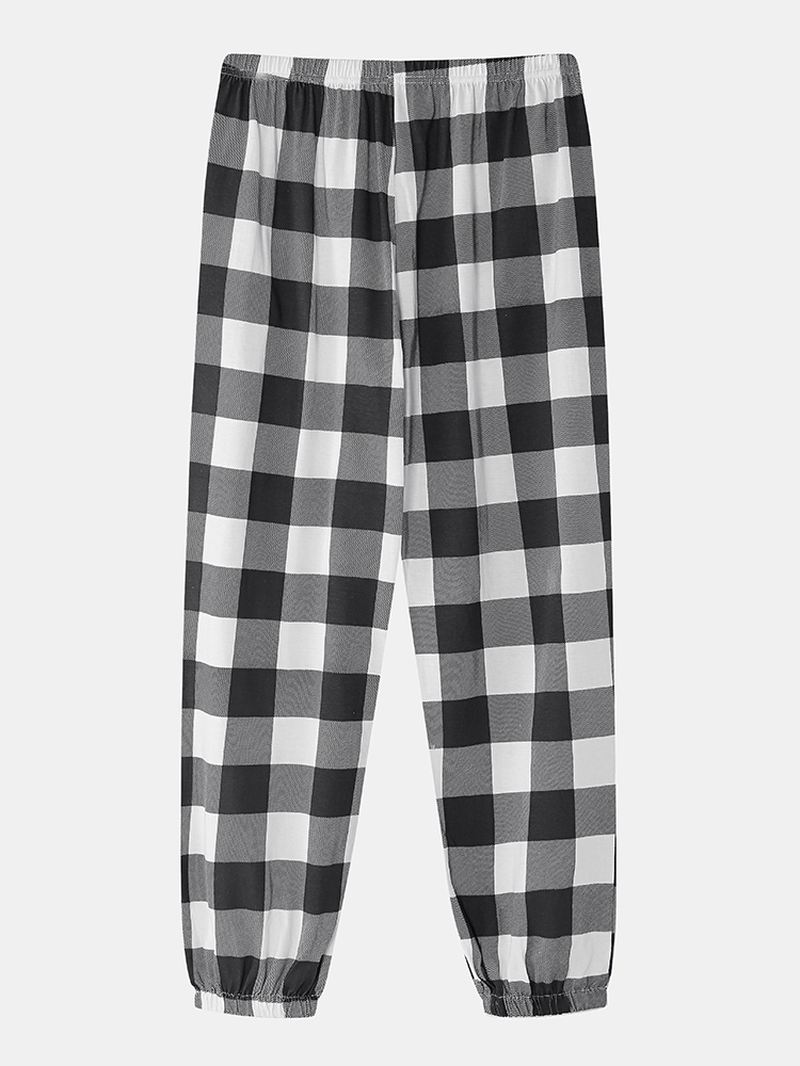 Kvinder Raglan Sleeve Tegneserie Bomuld Plaid Joggingbukser Casual Home Pyjamas Sæt