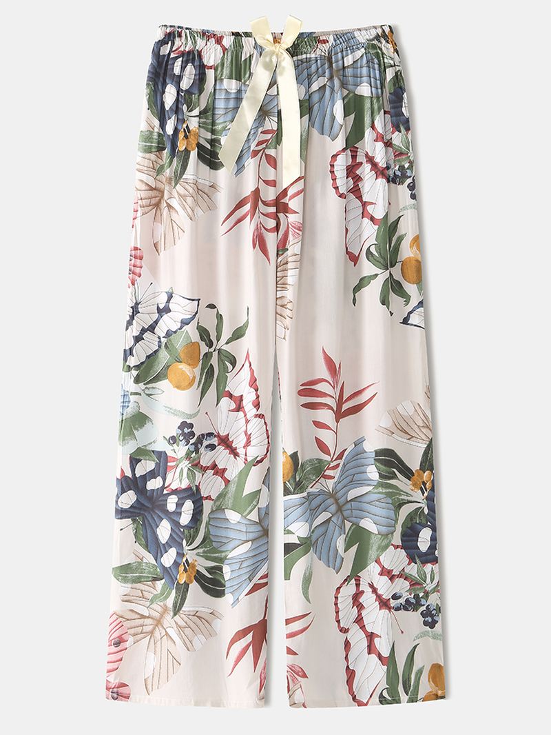 Kvinder Sommerfugle & Blomsterprint V-hals Sløjfe Lang Pyjamas Sæt Loungewear