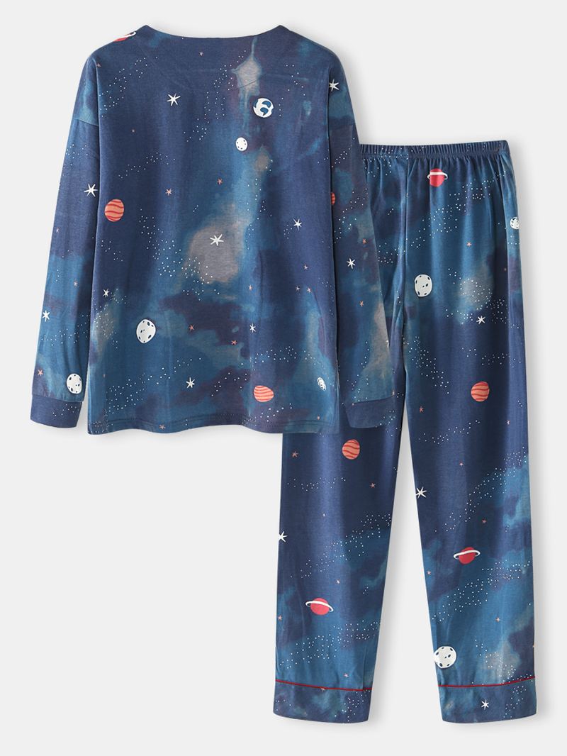 Kvinder Starry Sky Med Tryk Sød Pullover Løs Elastik Talje Tegneserie Hjem Pyjamas Sæt