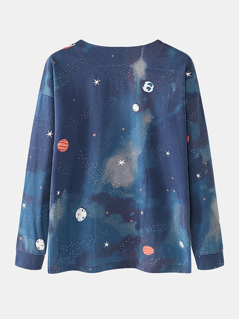 Kvinder Starry Sky Med Tryk Sød Pullover Løs Elastik Talje Tegneserie Hjem Pyjamas Sæt