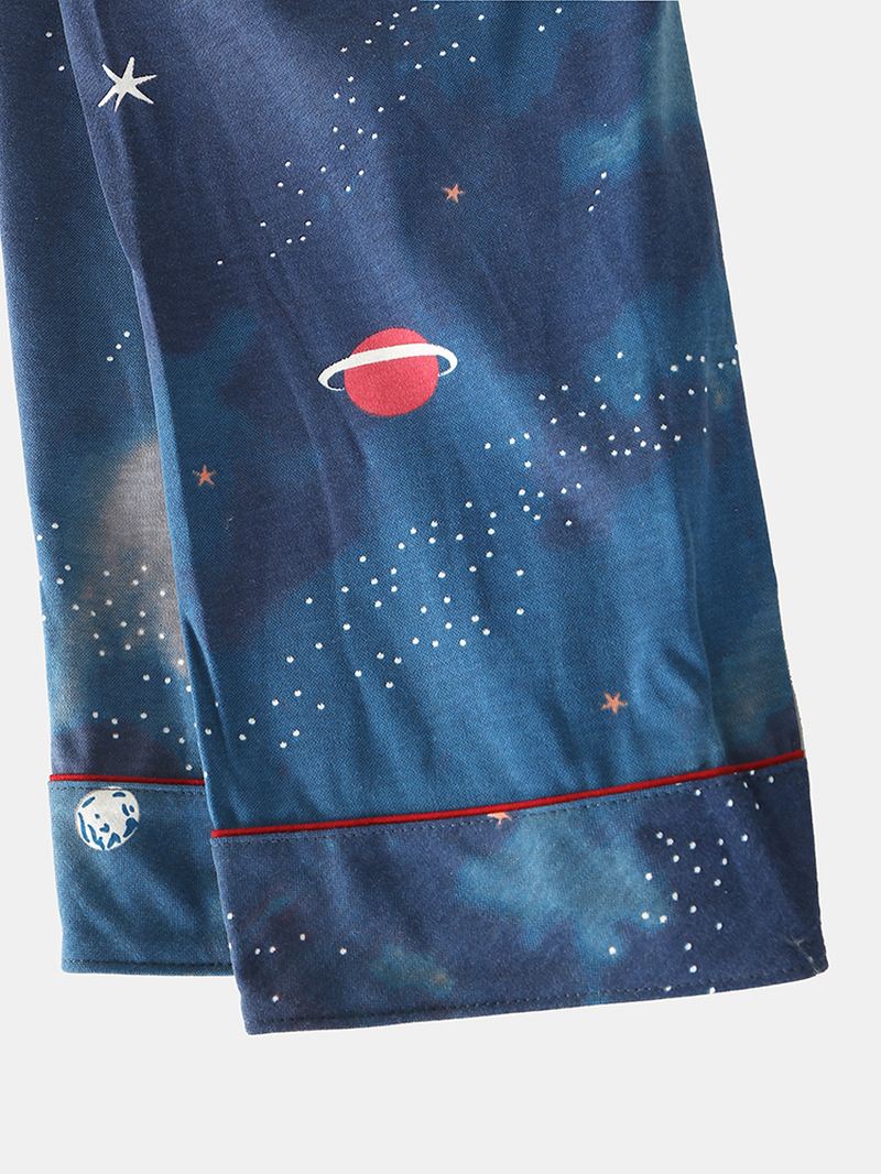 Kvinder Starry Sky Med Tryk Sød Pullover Løs Elastik Talje Tegneserie Hjem Pyjamas Sæt