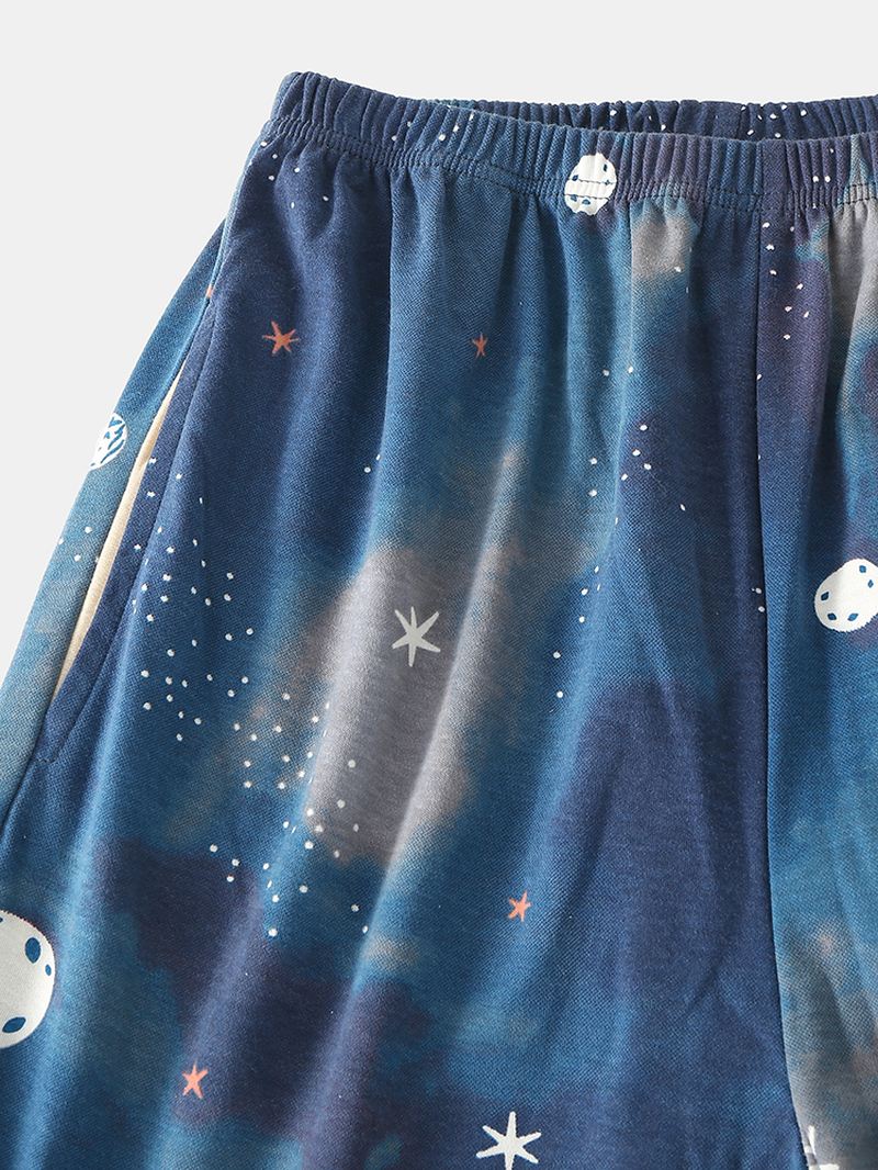 Kvinder Starry Sky Med Tryk Sød Pullover Løs Elastik Talje Tegneserie Hjem Pyjamas Sæt