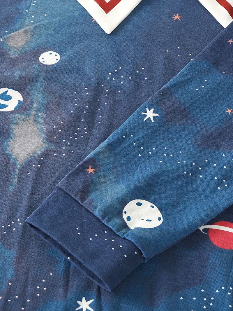 Kvinder Starry Sky Med Tryk Sød Pullover Løs Elastik Talje Tegneserie Hjem Pyjamas Sæt