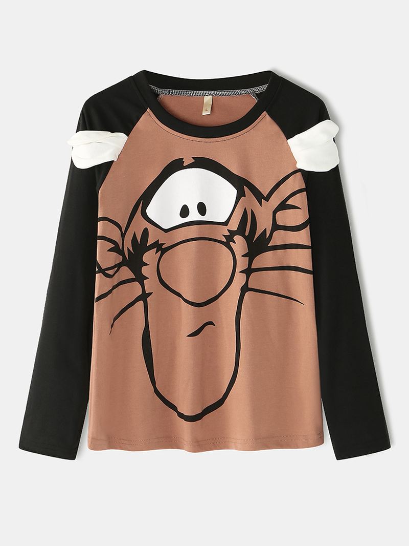 Kvinder Tegneserie Tiger Raglan Sleeve Elastiske Taljebukser Hjem Pyjamas Sæt