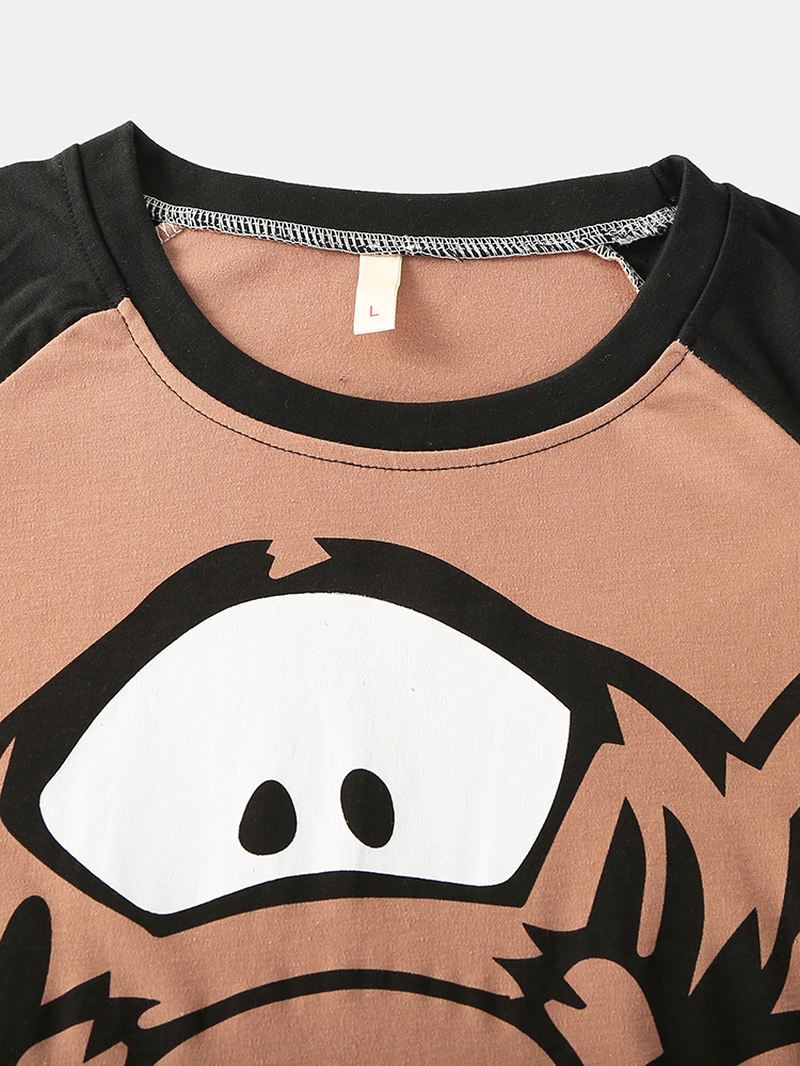 Kvinder Tegneserie Tiger Raglan Sleeve Elastiske Taljebukser Hjem Pyjamas Sæt