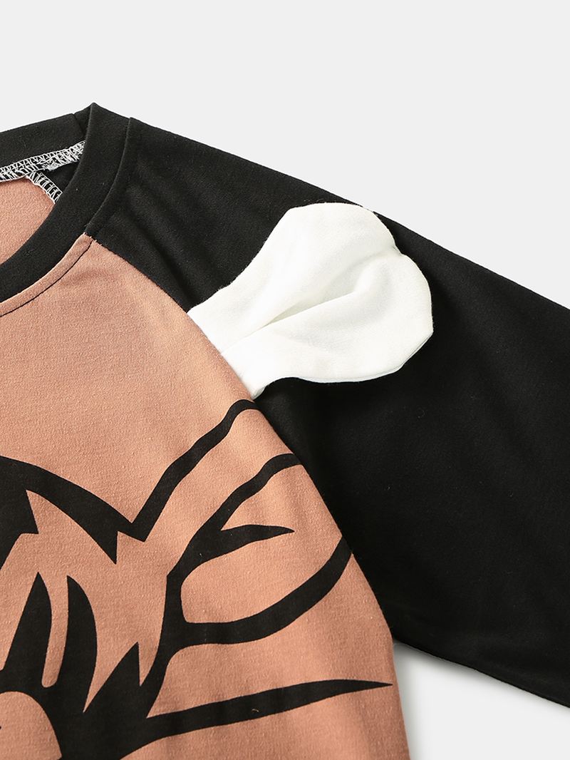 Kvinder Tegneserie Tiger Raglan Sleeve Elastiske Taljebukser Hjem Pyjamas Sæt