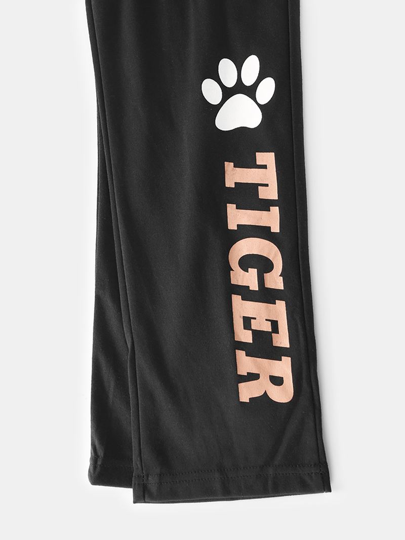 Kvinder Tegneserie Tiger Raglan Sleeve Elastiske Taljebukser Hjem Pyjamas Sæt