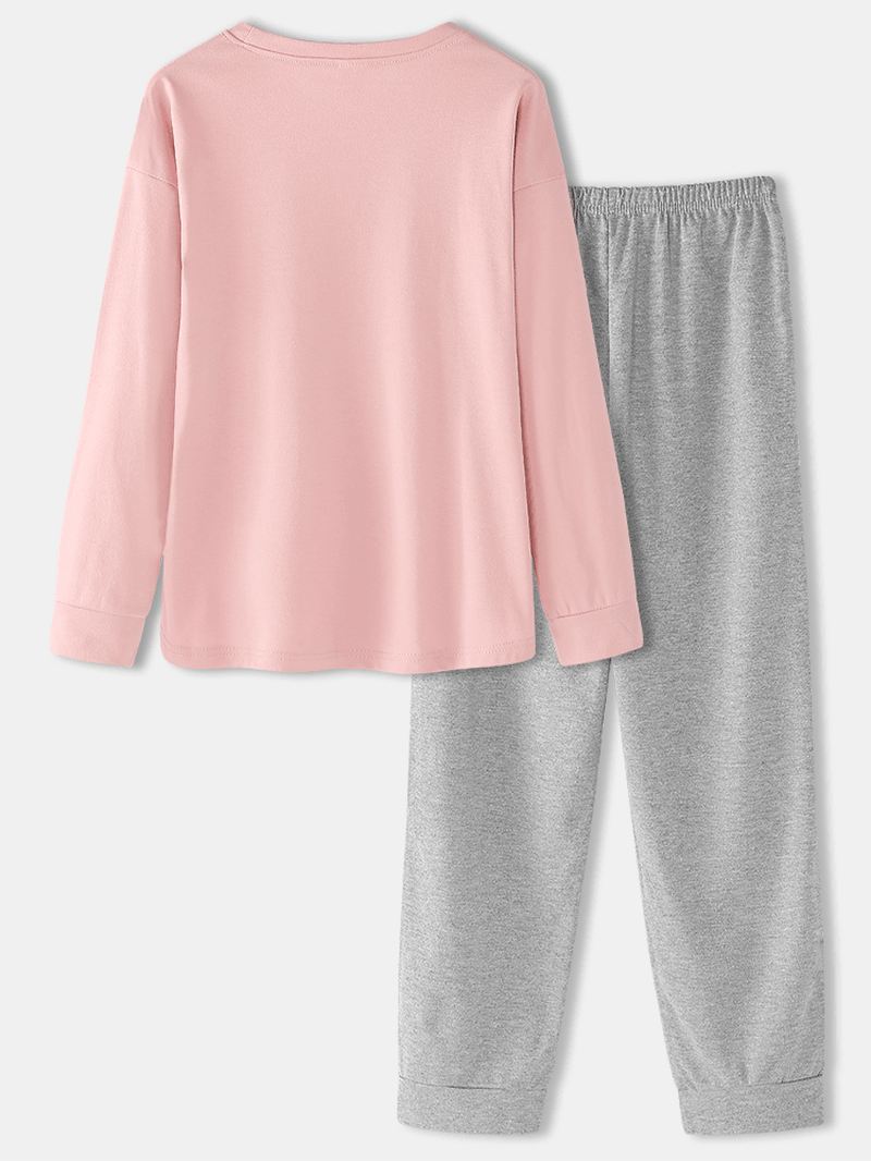 Kvinder Tegneserietryk Pink Pullover Elastisk Taljelomme Hjem Casual Pyjamas