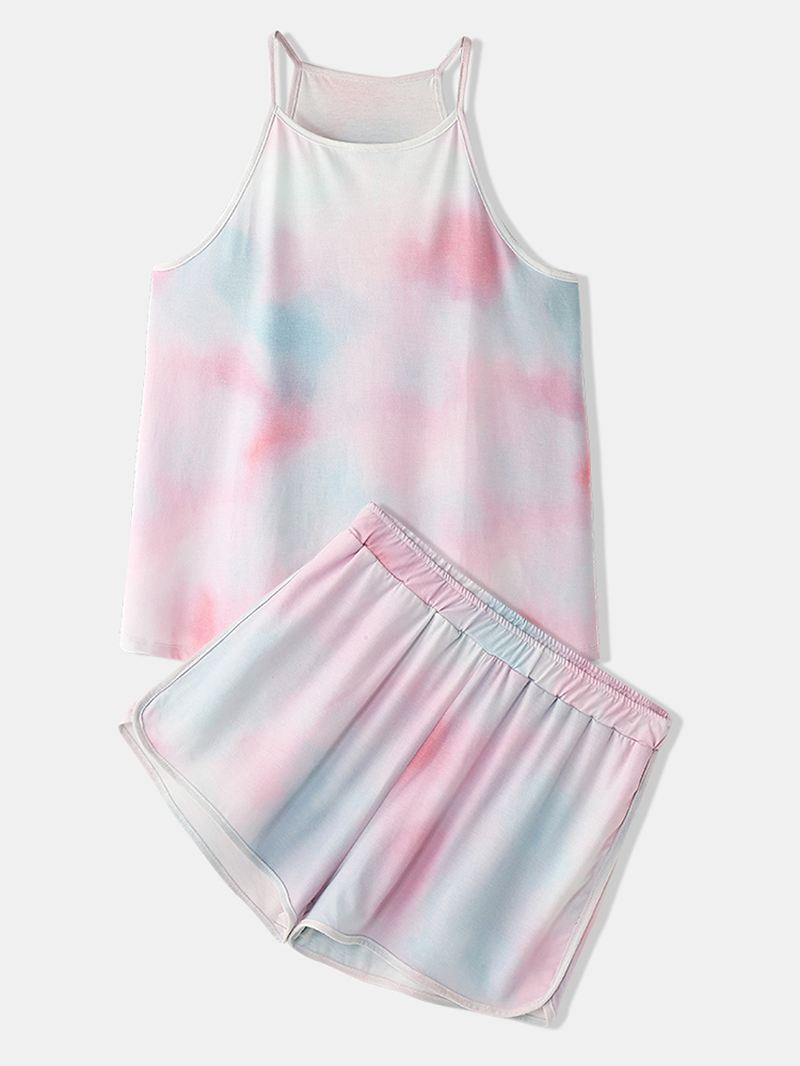 Kvinder Tie Dye Farverig Gradient Ærmeløs Casual Pyjamas Sæt