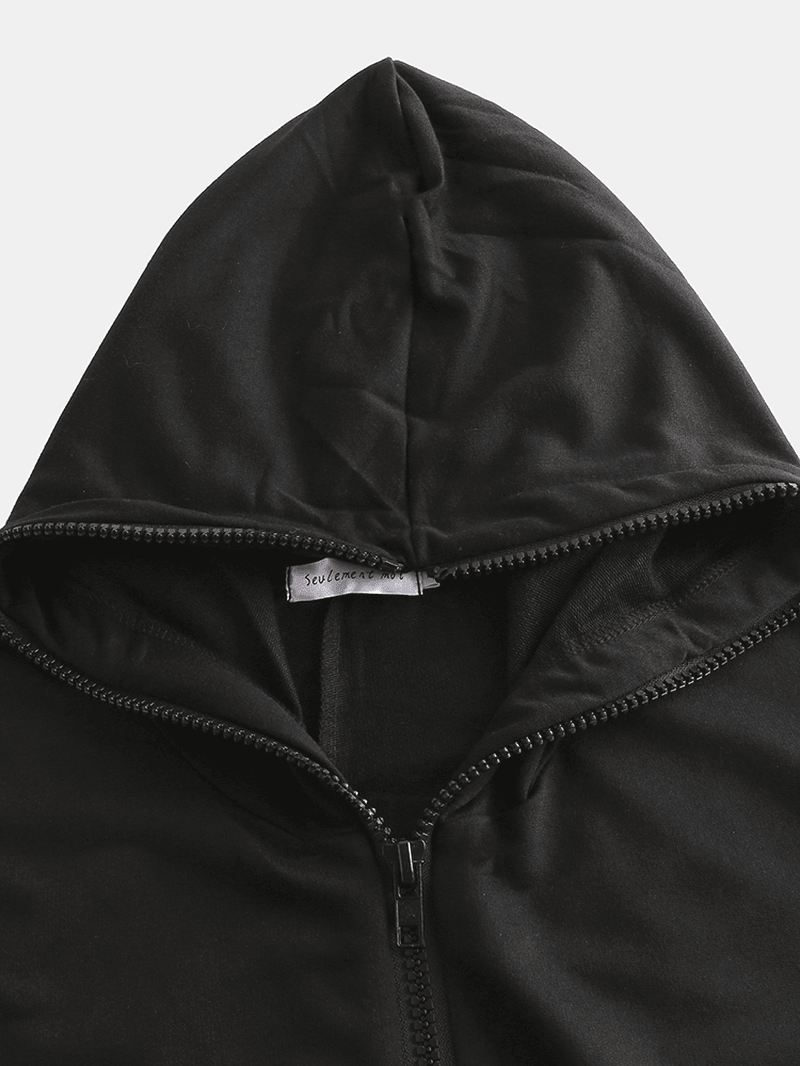 Mænd Ensfarvet Hooded Pocket Kortærmet Hjem Jumpsuit Lynlås Nattøj