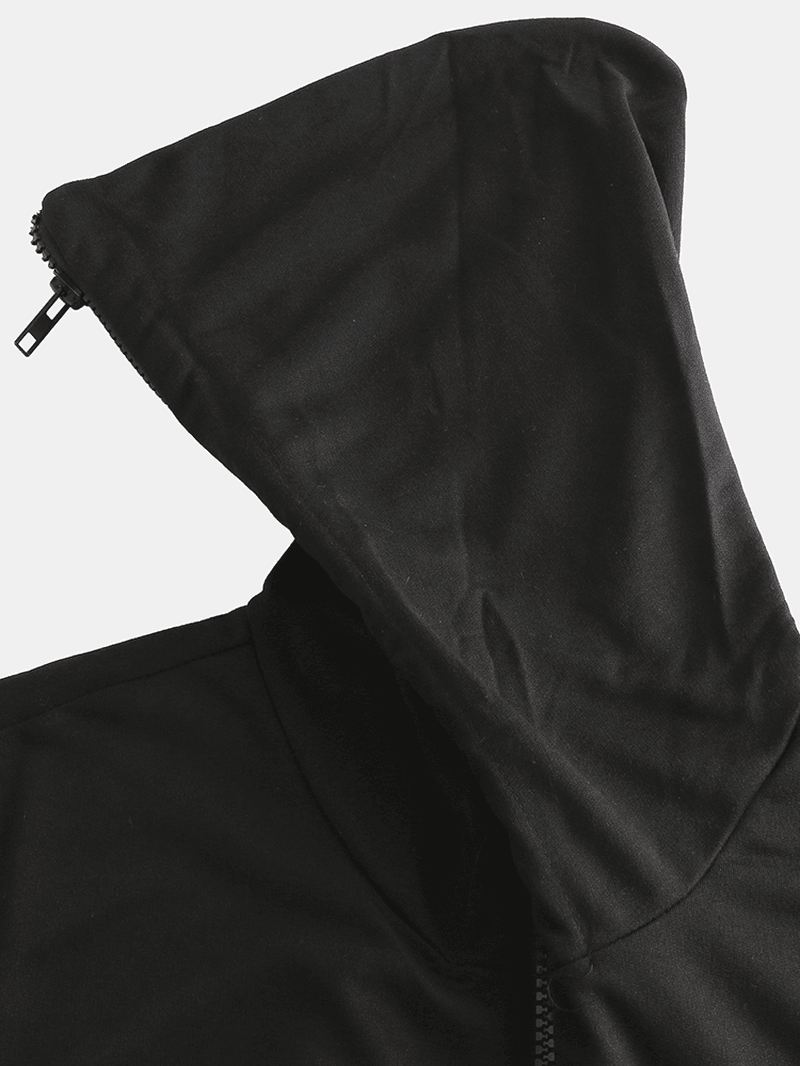 Mænd Ensfarvet Hooded Pocket Kortærmet Hjem Jumpsuit Lynlås Nattøj