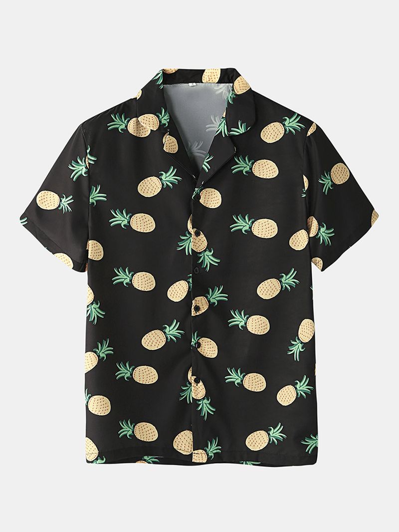 Mænd Funny Tegneserie Ananas Med Tryk Sort Pyjamas Sæt Sommer Hjem Nattøj