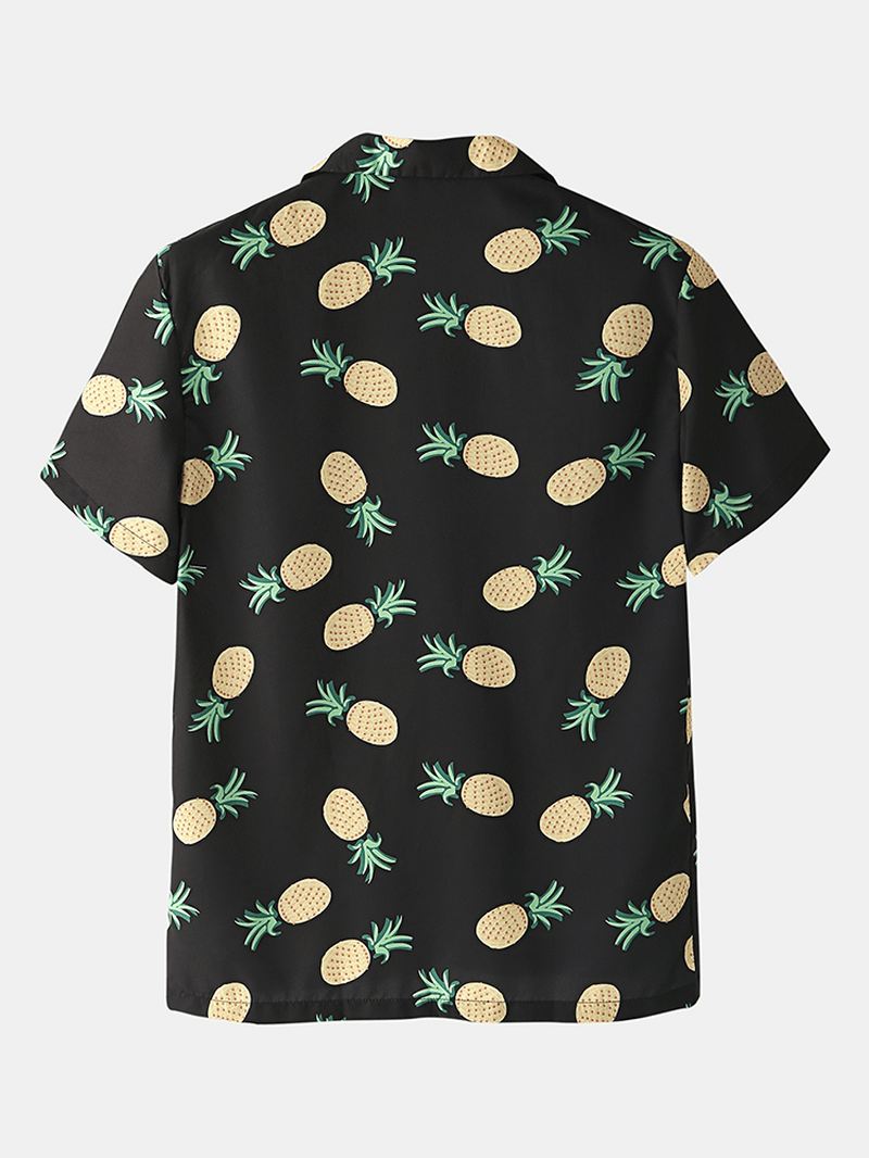 Mænd Funny Tegneserie Ananas Med Tryk Sort Pyjamas Sæt Sommer Hjem Nattøj