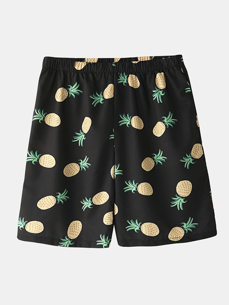 Mænd Funny Tegneserie Ananas Med Tryk Sort Pyjamas Sæt Sommer Hjem Nattøj