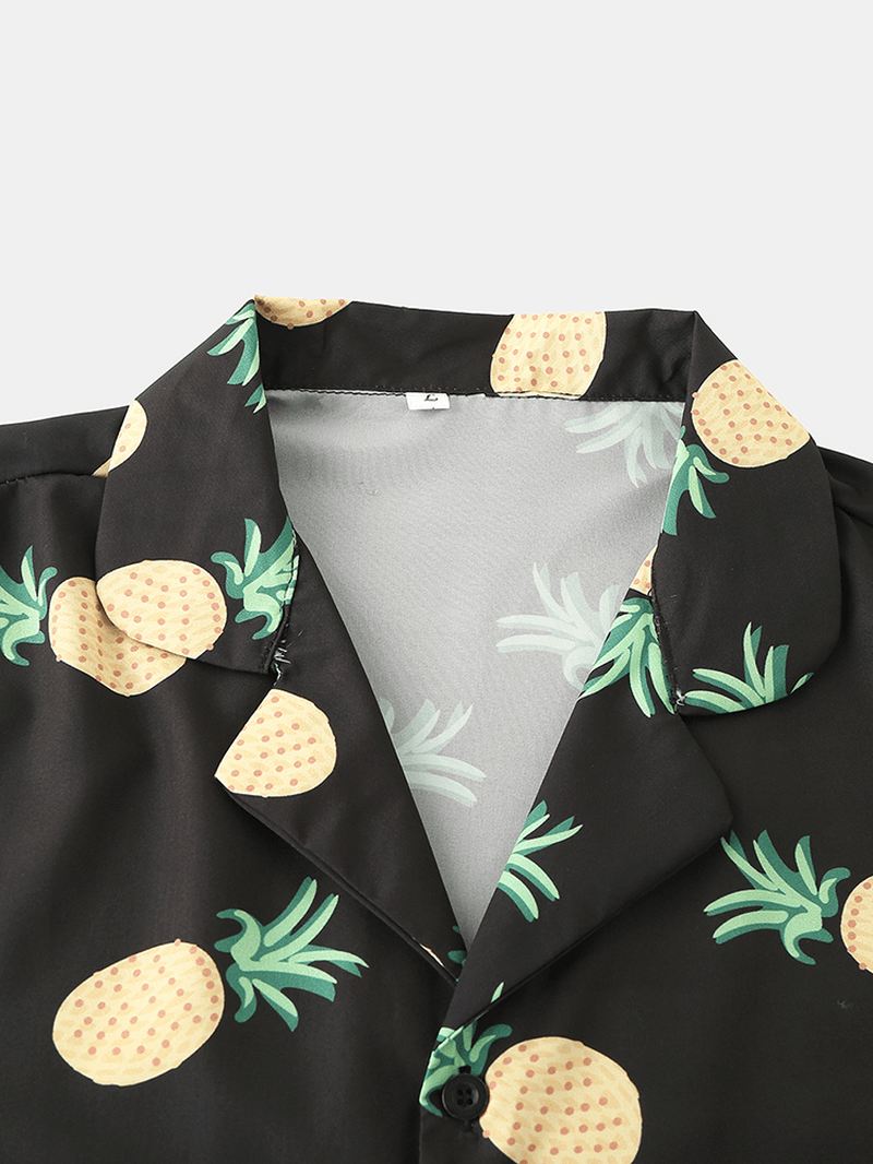 Mænd Funny Tegneserie Ananas Med Tryk Sort Pyjamas Sæt Sommer Hjem Nattøj