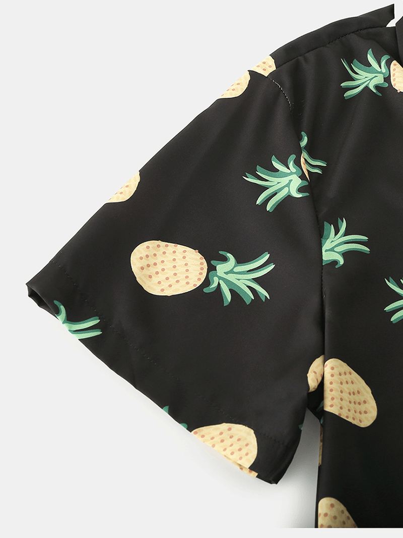 Mænd Funny Tegneserie Ananas Med Tryk Sort Pyjamas Sæt Sommer Hjem Nattøj