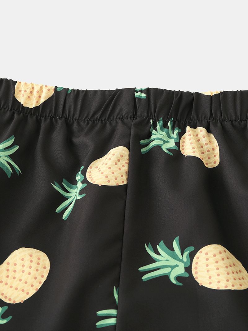 Mænd Funny Tegneserie Ananas Med Tryk Sort Pyjamas Sæt Sommer Hjem Nattøj