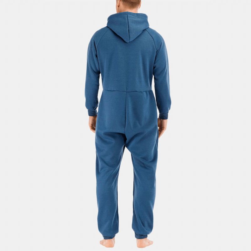 Mænd Mulit Pockets Thicken Loungewear Jumpsuit Med Lynlås Almindelig Hættepyjamas