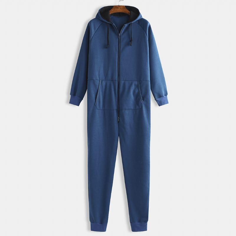 Mænd Mulit Pockets Thicken Loungewear Jumpsuit Med Lynlås Almindelig Hættepyjamas