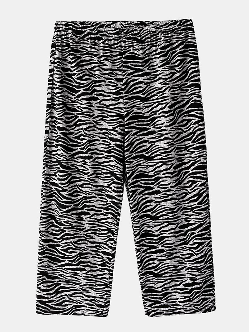 Plus Size Kvinder Hjem Bomuld Zebra Med Tryk V-hals Kortærmet Pyjamas Sæt