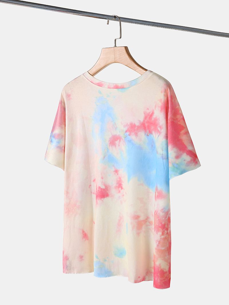 Plus Size Kvinder Tie-dye Kortærmet Snøre Casual Pyjamas Sæt