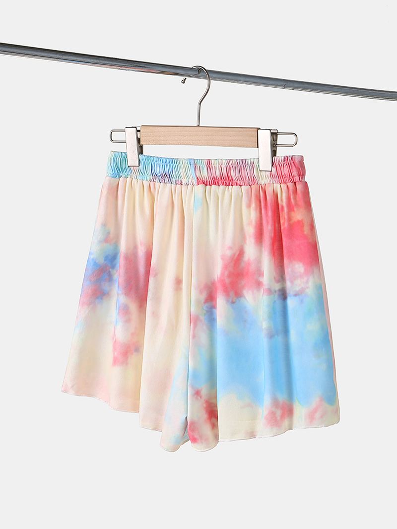 Plus Size Kvinder Tie-dye Kortærmet Snøre Casual Pyjamas Sæt