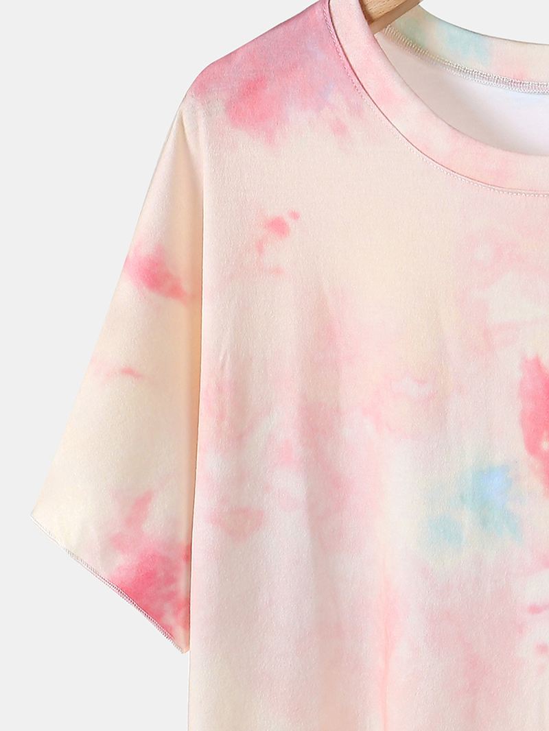 Plus Size Kvinder Tie-dye Kortærmet Snøre Casual Pyjamas Sæt