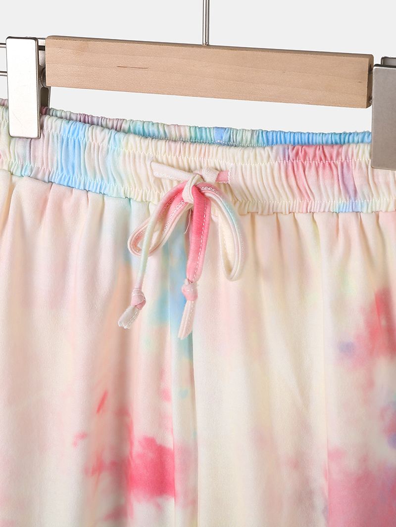 Plus Size Kvinder Tie-dye Kortærmet Snøre Casual Pyjamas Sæt