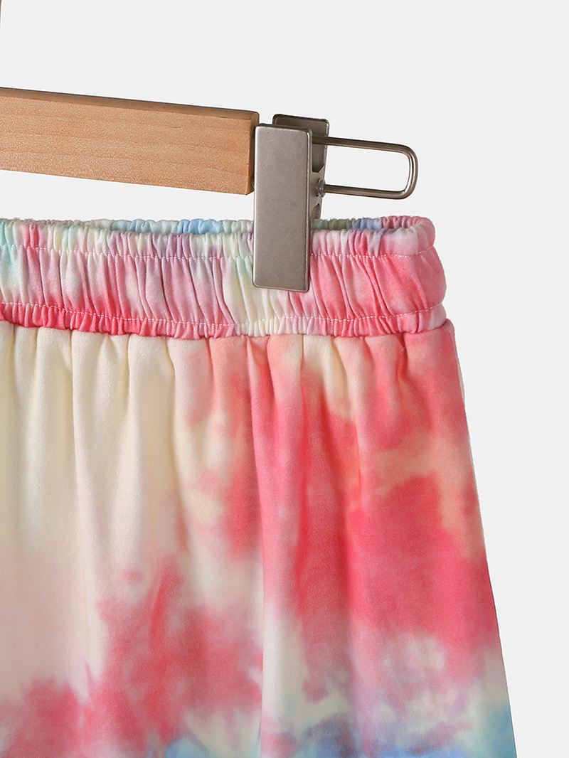 Plus Size Kvinder Tie-dye Kortærmet Snøre Casual Pyjamas Sæt